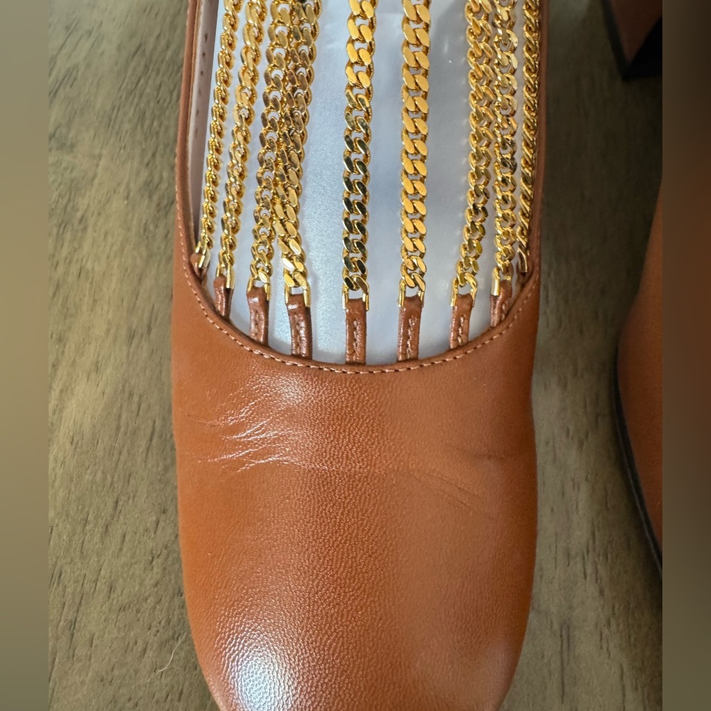 Gucci Brown Bonny Bow Crystal Chain leather Pumps Woman 37 w/ shoe bag - NO BOX - Picture 6 of 16
